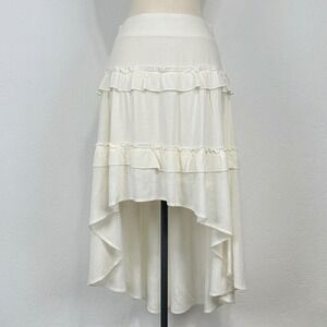Festival Western Boho Skirt Sz L Steampunk Hi Lo Asymmetrical Ruffle White